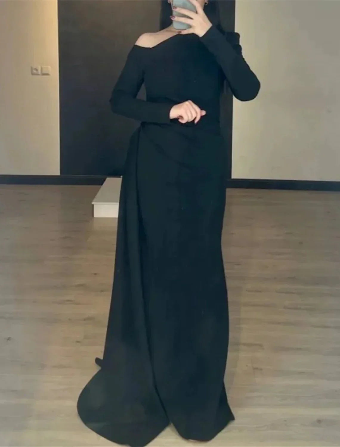 Mermaid / Trumpet Evening Gown Elegant Dress Formal Christmas Sweep / Brush Train Long Sleeve One Shoulder with Overskirt