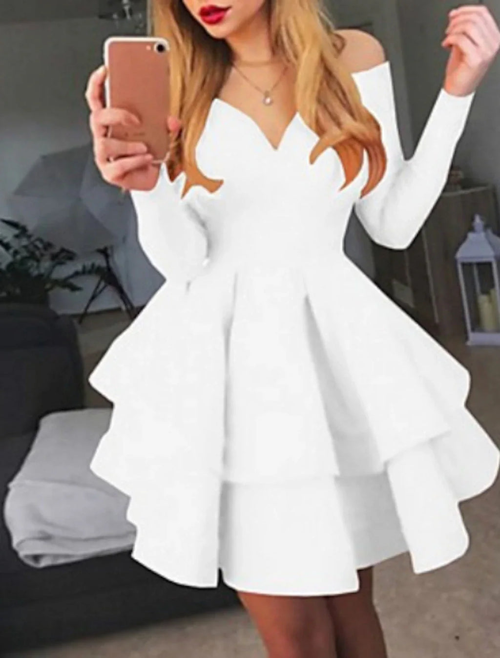 Black Ruched Homecming Dresses Red White Long Sleeve Layered Tiered Short Dress Spring Summer Off Shoulder Hot Cocktail Party