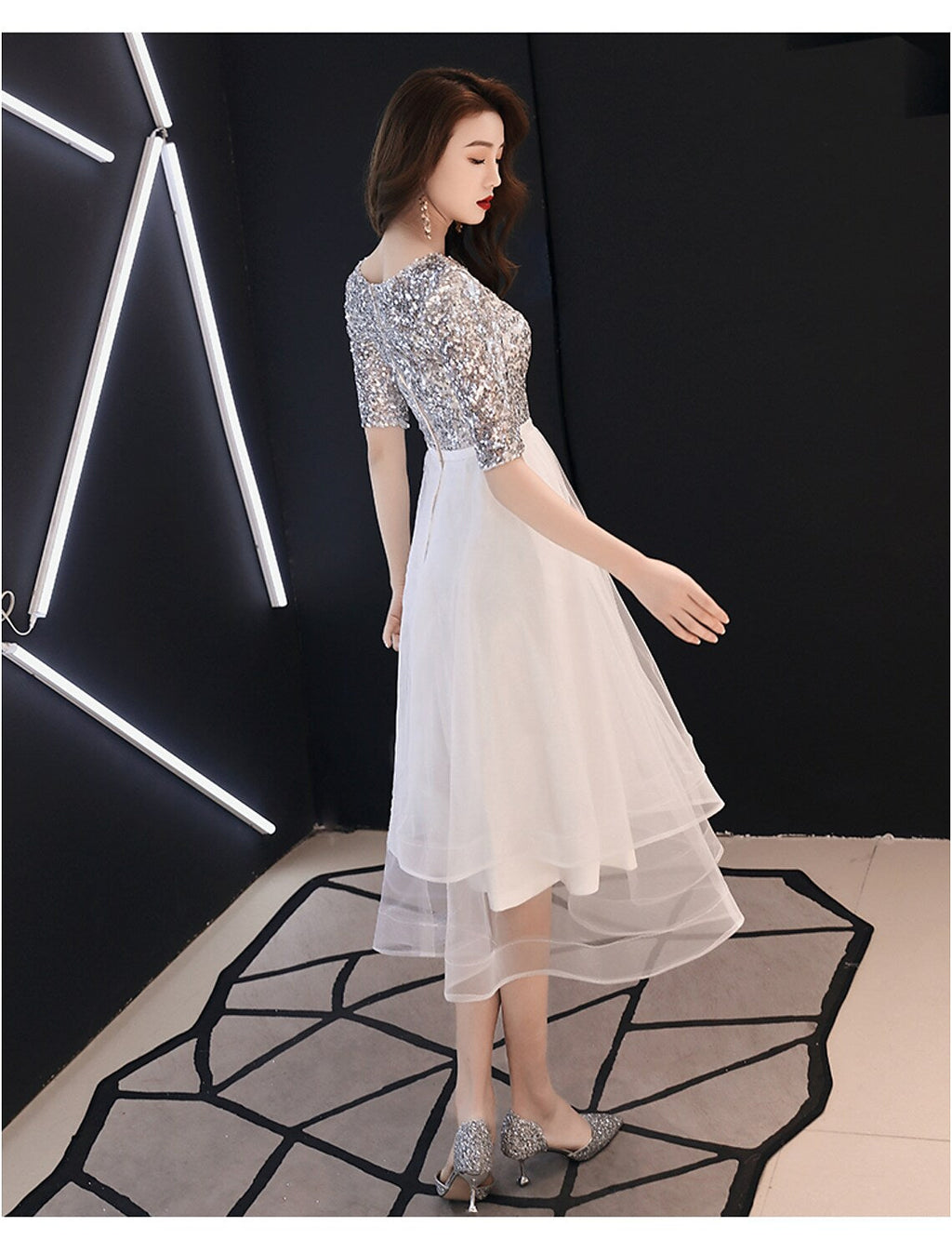 Cocktail Party Prom Dress Half Sleeve Length with Tier