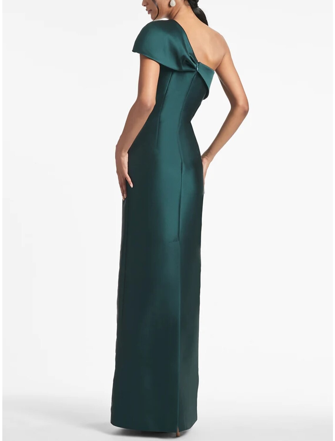 Green Sheath / Column Evening Gown Elegant Dress Formal Floor Length Christmas Red Dress Short Sleeve One Shoulder with Bow(s) Shouder Flower