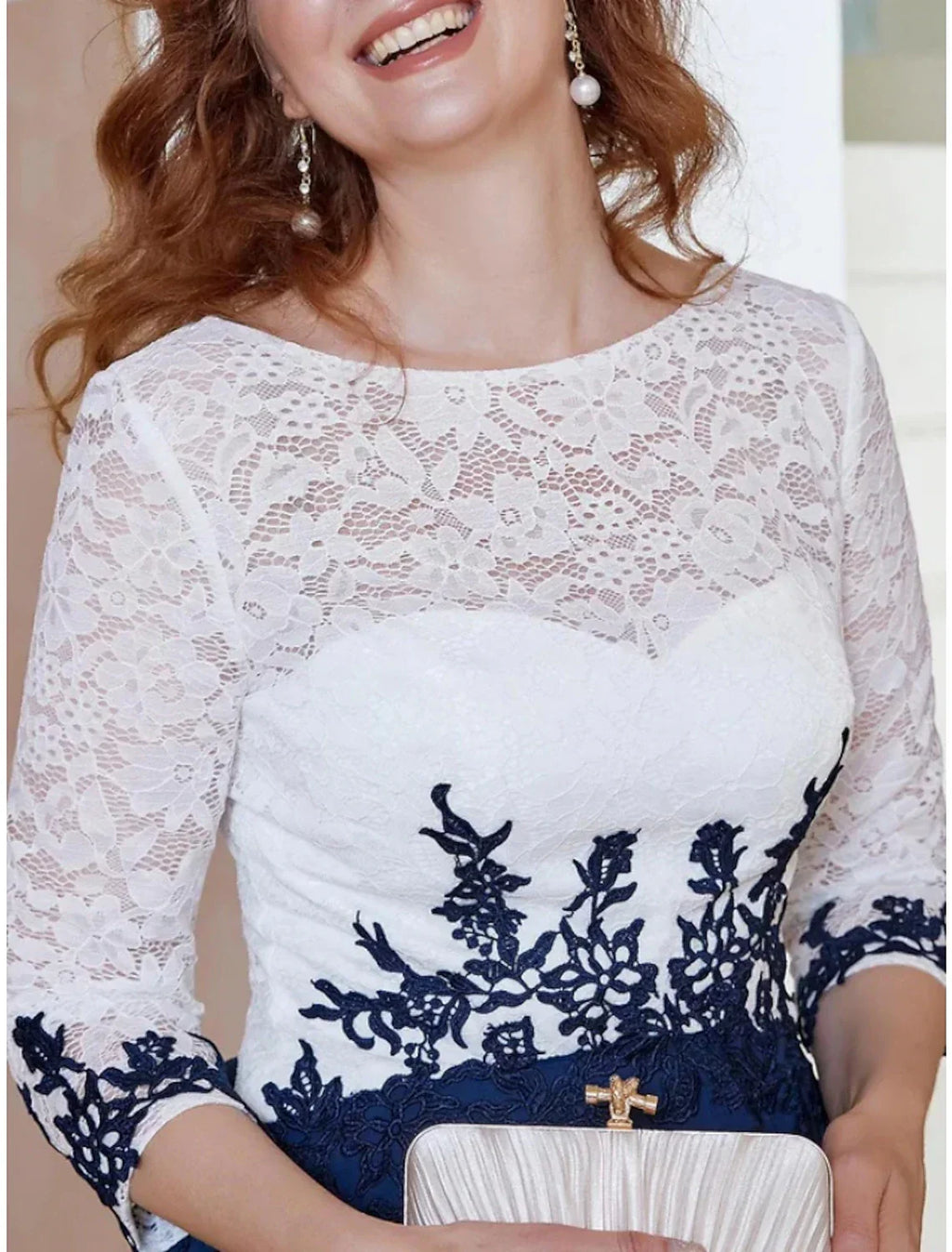 Mother of the Bride Dress Wedding Guest Elegant Scoop Neck Ankle Length 3/4 Length Sleeve with Ruching