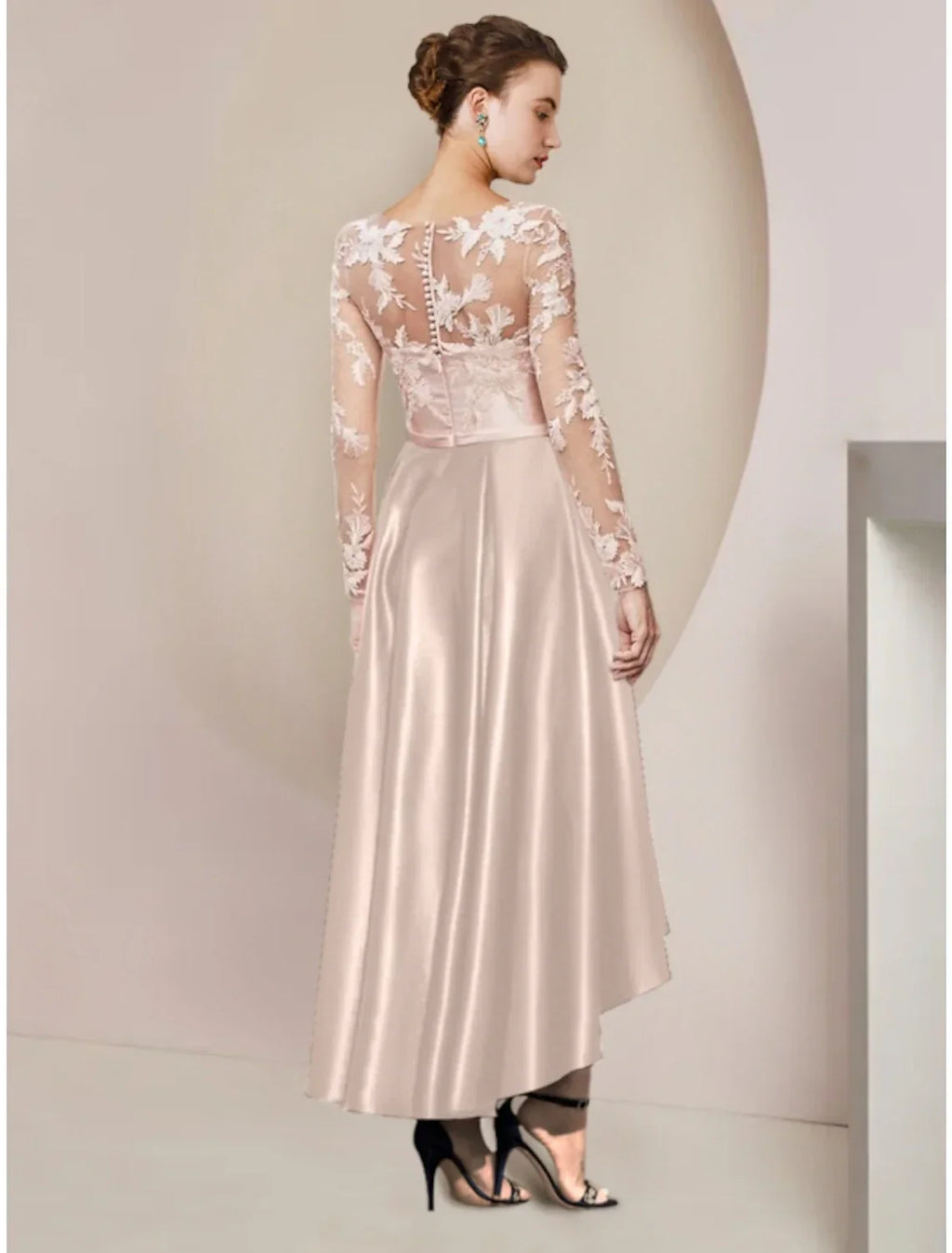 Sheath / Column Mother of the Bride Dress Wedding Guest Party Elegant V Neck Asymmetrical Ankle Length Long Sleeve with Pleats