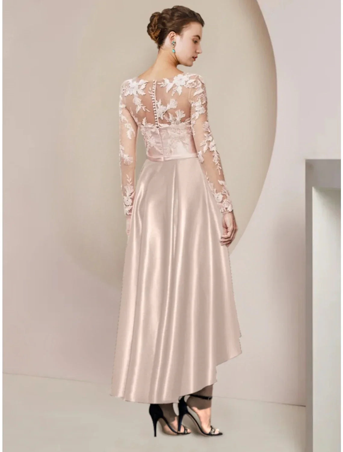 Sheath / Column Mother of the Bride Dress Wedding Guest Party Elegant V Neck Asymmetrical Ankle Length Long Sleeve with Pleats