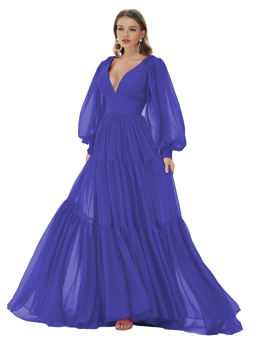 Evening Gown Sexy Dress Party Long Sleeve V Neck with Ruched