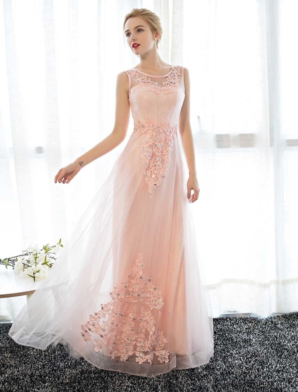 Wedding Guest Floor Length Sleeveless with Crystals Appliques