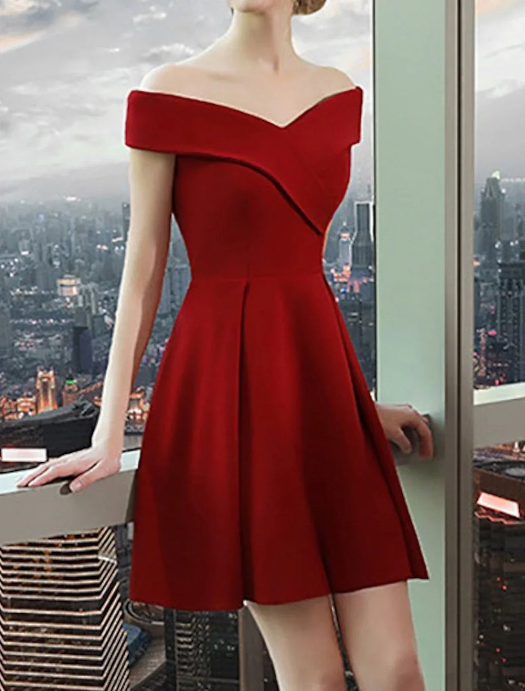 Cocktail Dresses Vintage Dress Homecoming Graduation Knee Length Short Sleeve Off Shoulder Spandex with Sleek