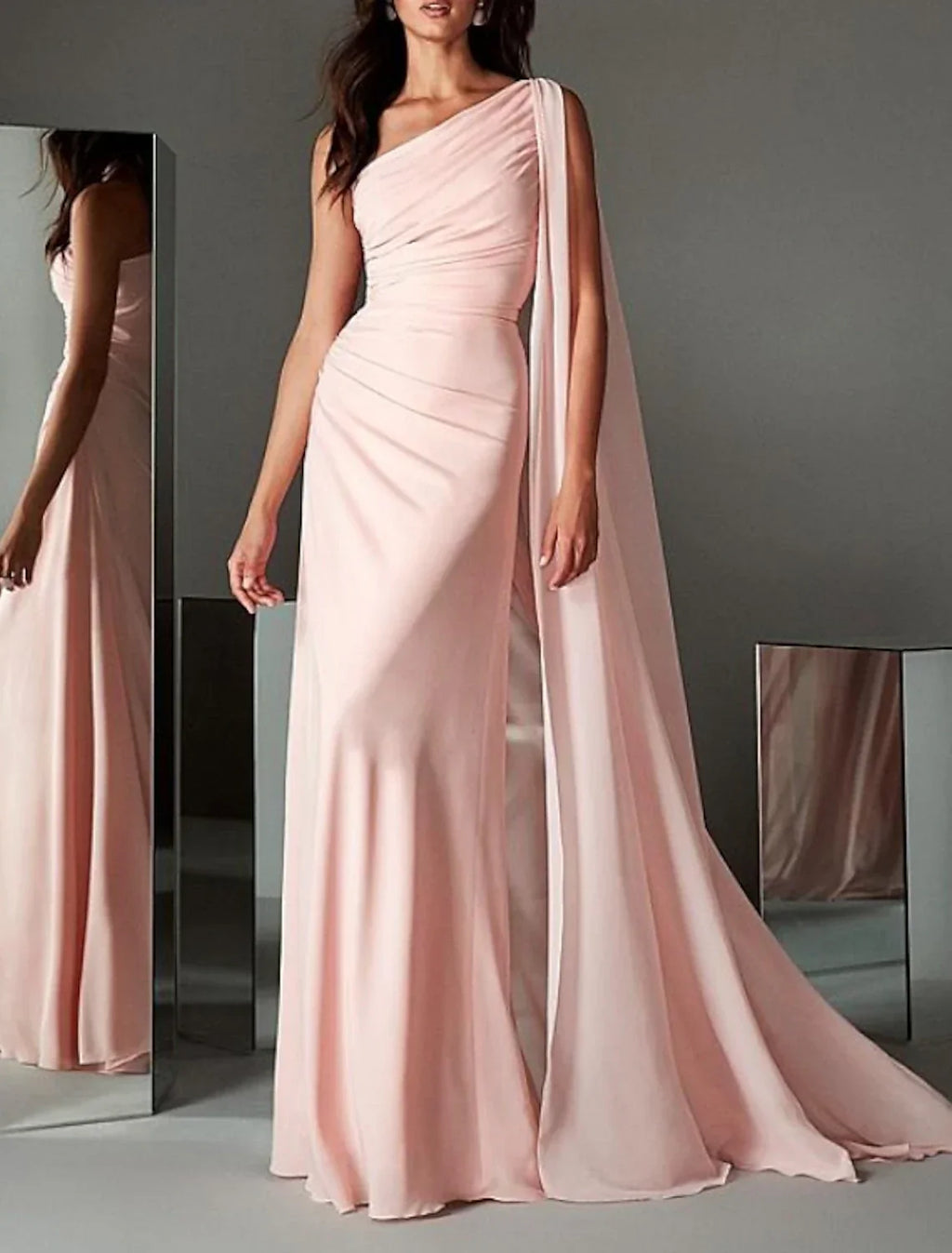 Sheath / Column Evening Gown Elegant Dress Engagement Formal Evening Sweep / Brush Train Sleeveless One Shoulder with Sleek