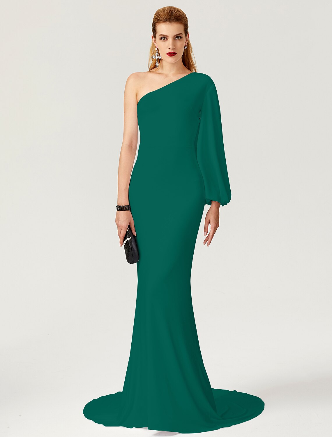 Mermaid / Trumpet Celebrity Style Dress Engagement Court Train Long Sleeve One Shoulder with Pleats