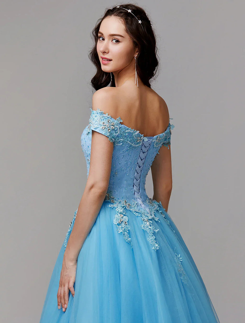 Ball Gown Vintage Inspired Dress Formal Evening Floor Length Sleeveless Off Shoulder with Crystals Appliques