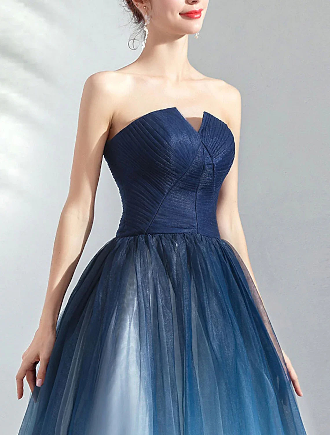 Ball Gown Color Block Prom Formal Evening Dress Strapless Sleeveless Floor Length with Pleats Ruched
