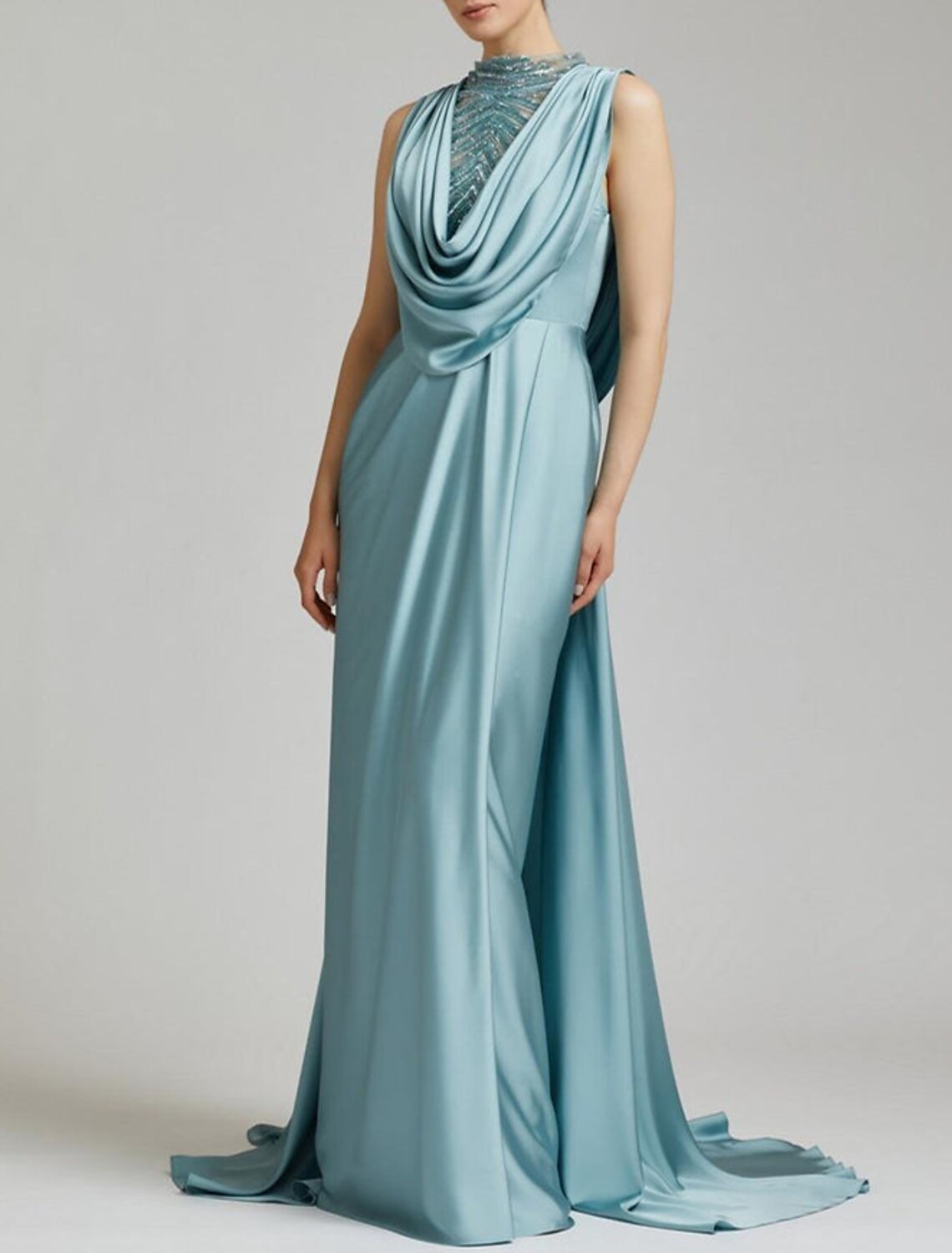 Mermaid / Trumpet Evening Gown Elegant Dress Formal Christmas Court Train Sleeveless Cowl Neck with Ruched Slit