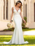 Engagement Open Back Sexy Wedding Dresses V Neck Appliques