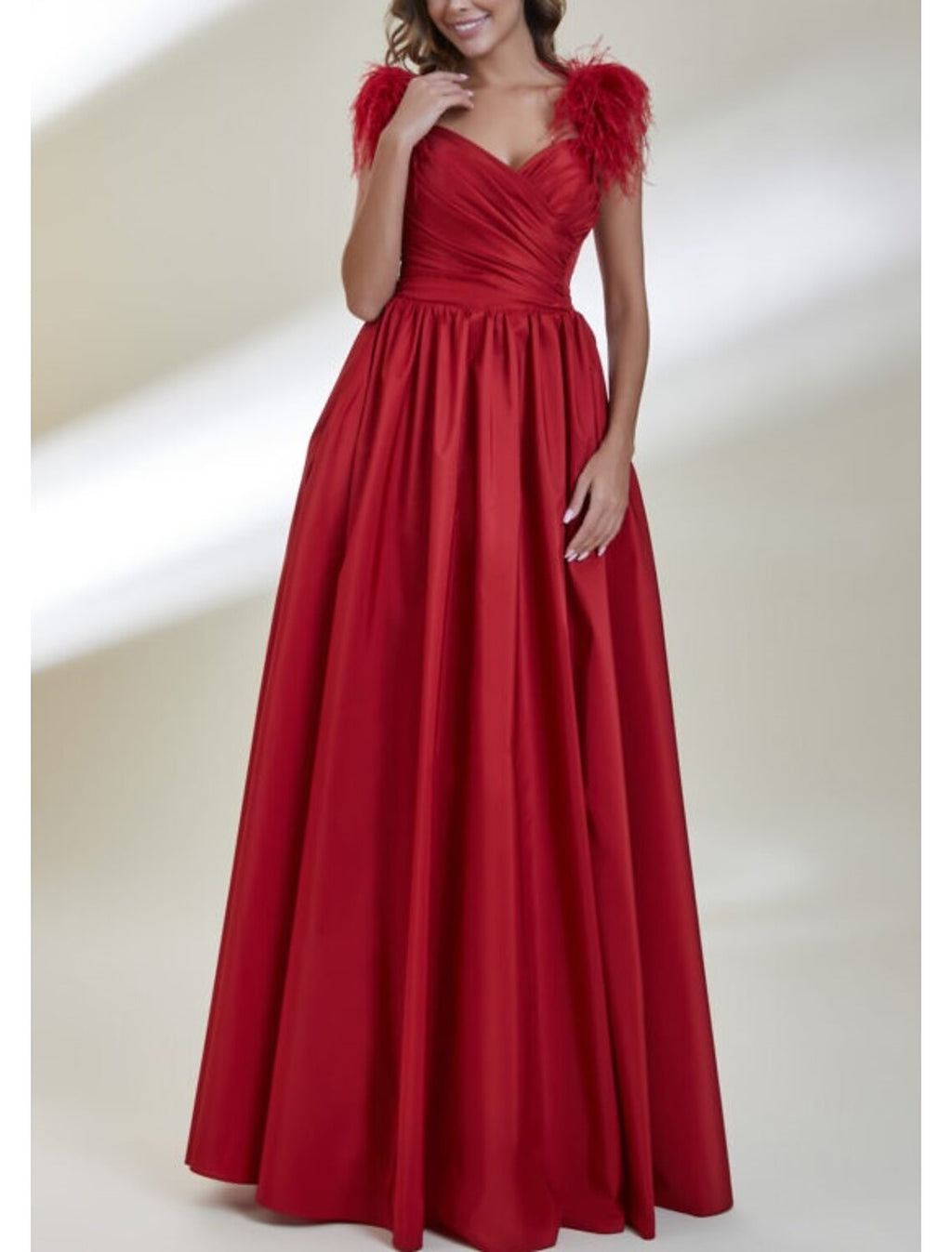 Evening Gown Elegant Dress Formal Prom Floor Length Sleeveless Sweetheart with Feather Ruched