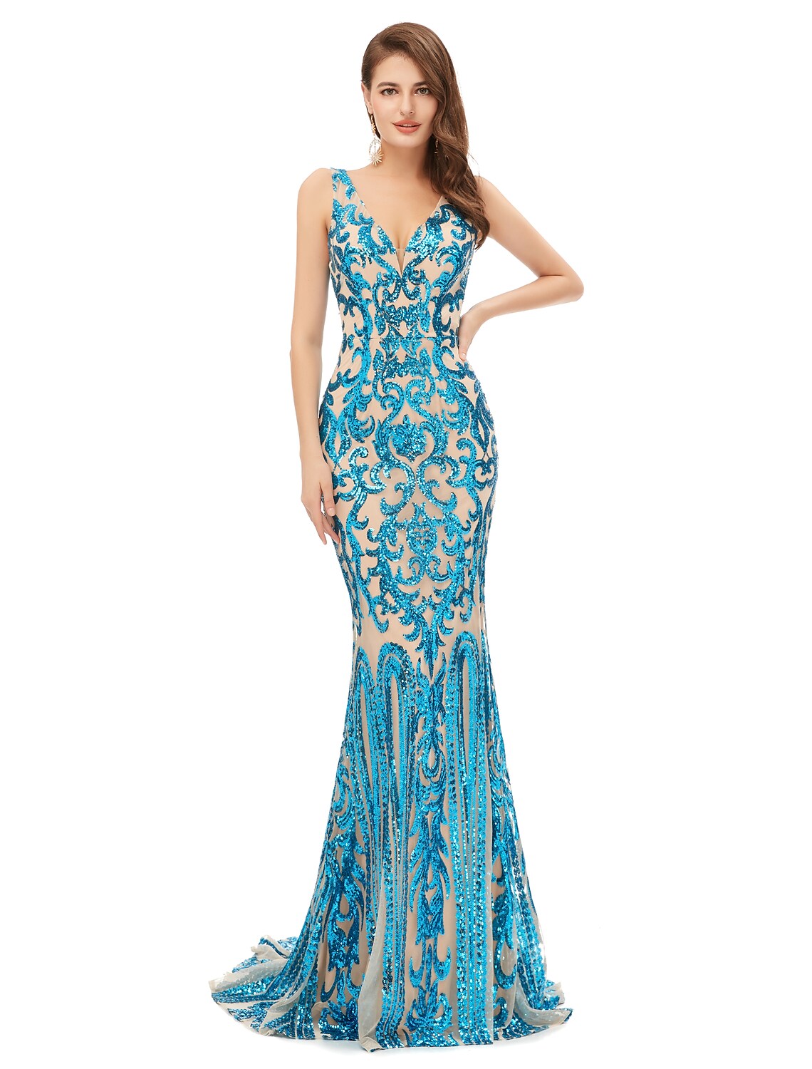 Evening Gown Celebrity Style Dress Prom Sleeveless V Neck