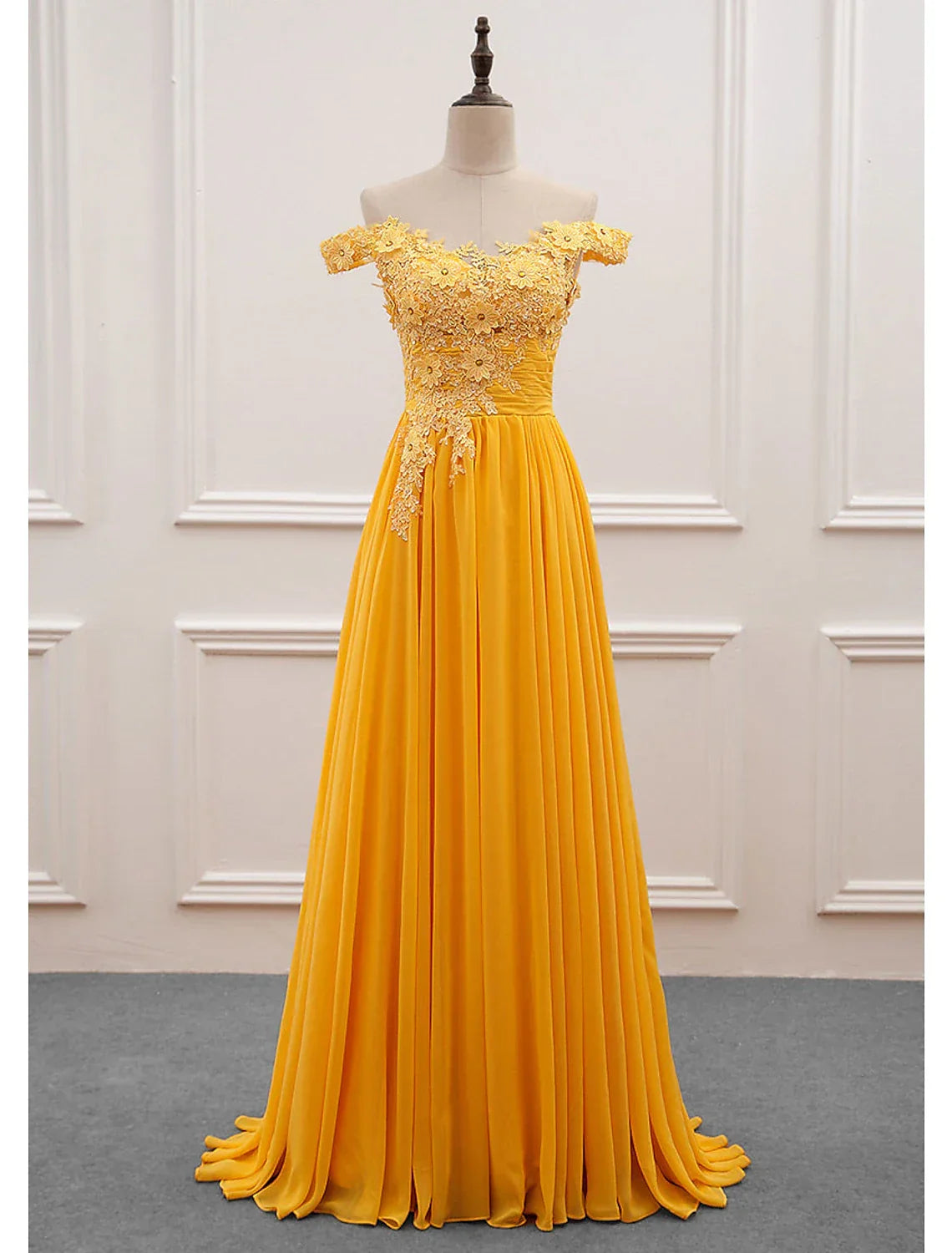 Wedding Guest Dresses Floral Dress Prom Sweep / Brush Train Sleeveless Off Shoulder with Appliques