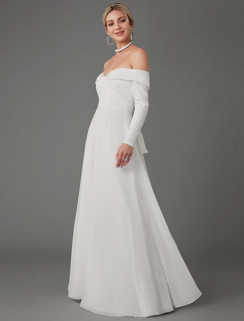 Engagement Formal Wedding Dresses A-Line Long Sleeve Off Shoulder