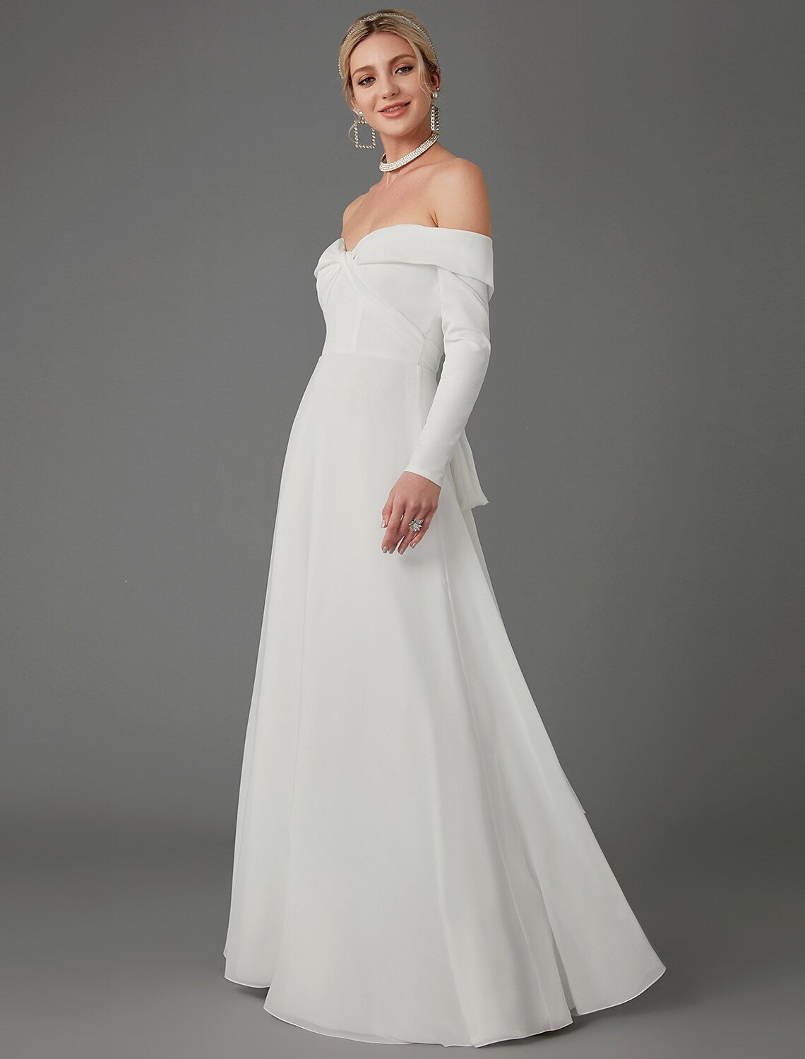 Engagement Formal Wedding Dresses A-Line Long Sleeve Off Shoulder