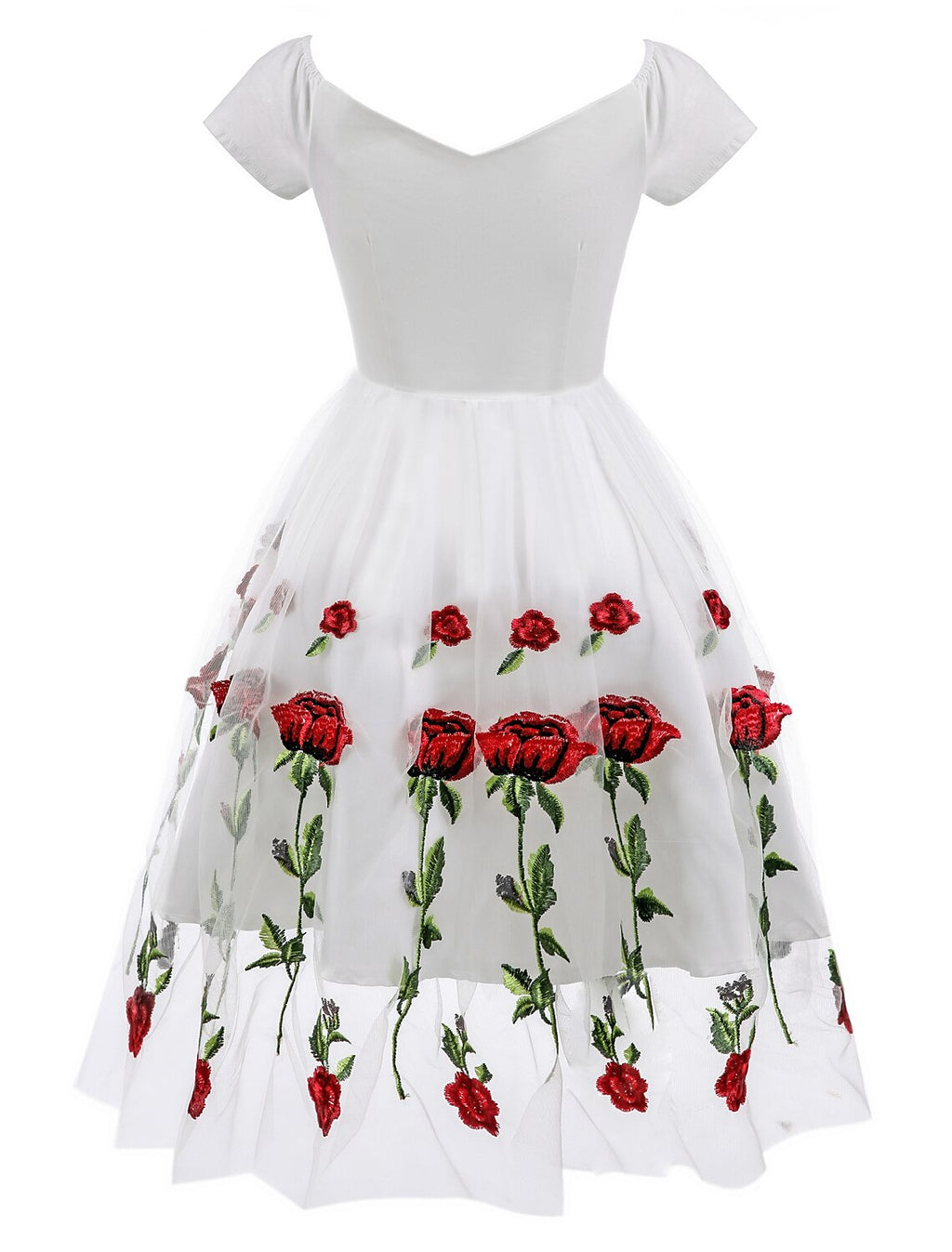 Cocktail Dresses Party Dress Holiday Wedding Guest Knee Length Short Sleeve Off Shoulder with Embroidery Appliques