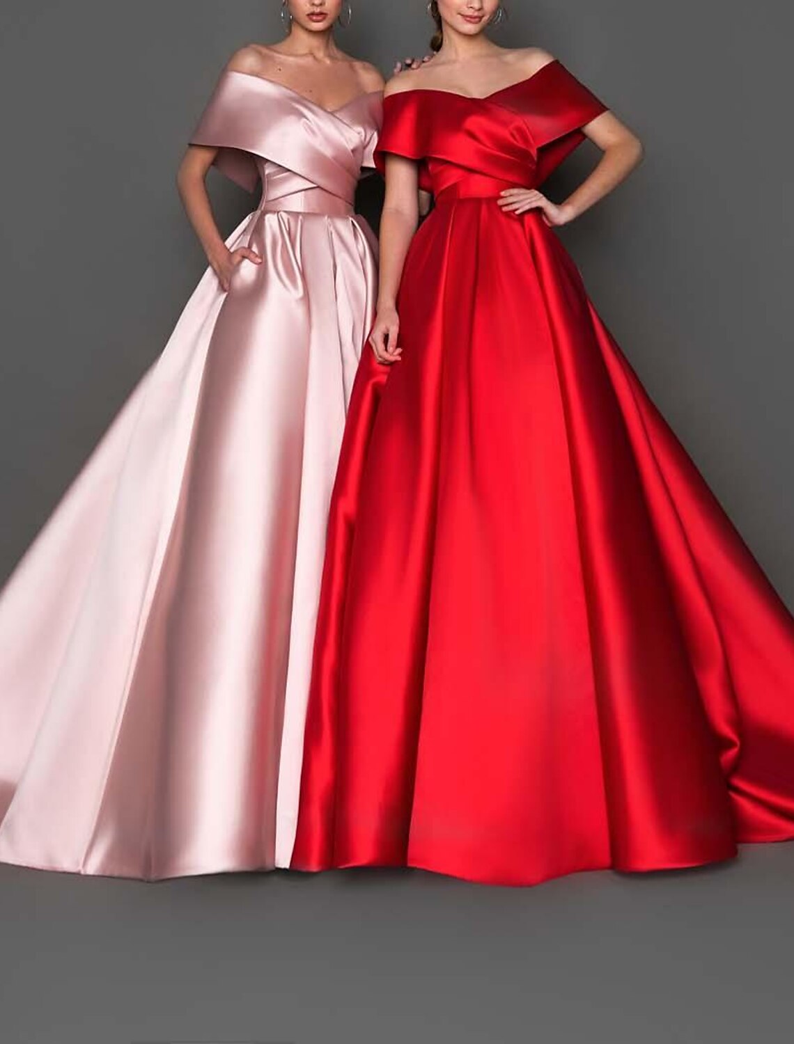Ball Gown Celebrity Style Minimalist Princess Quinceanera Formal Evening Dress Off Shoulder Short Sleeve Court Train with Pleats