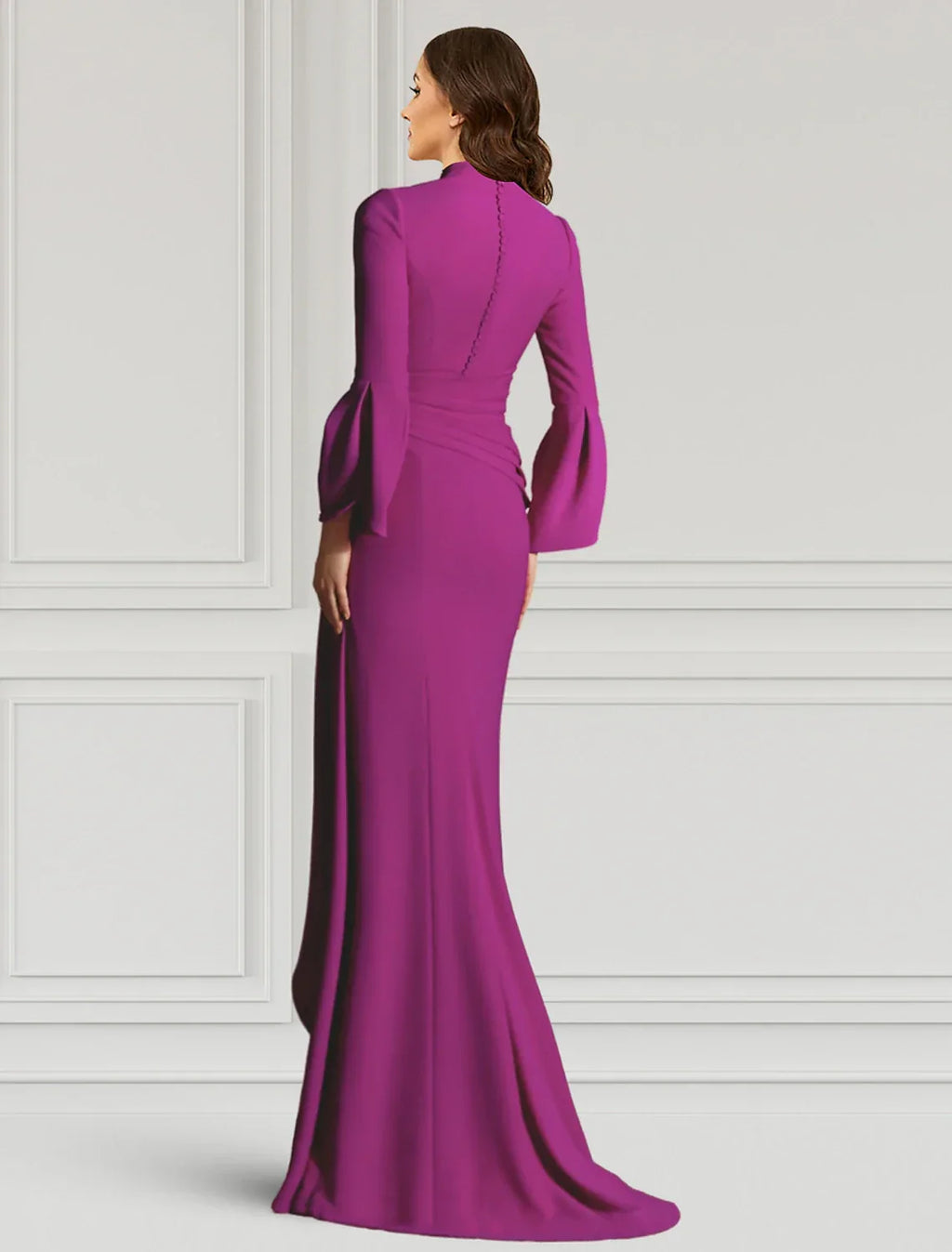 Black Sheath Evening Gown Elegant Dress Formal Cocktail Party Dress Floor Length Long Sleeve V Neck Fall Wedding Guest Fabric with Ruffles