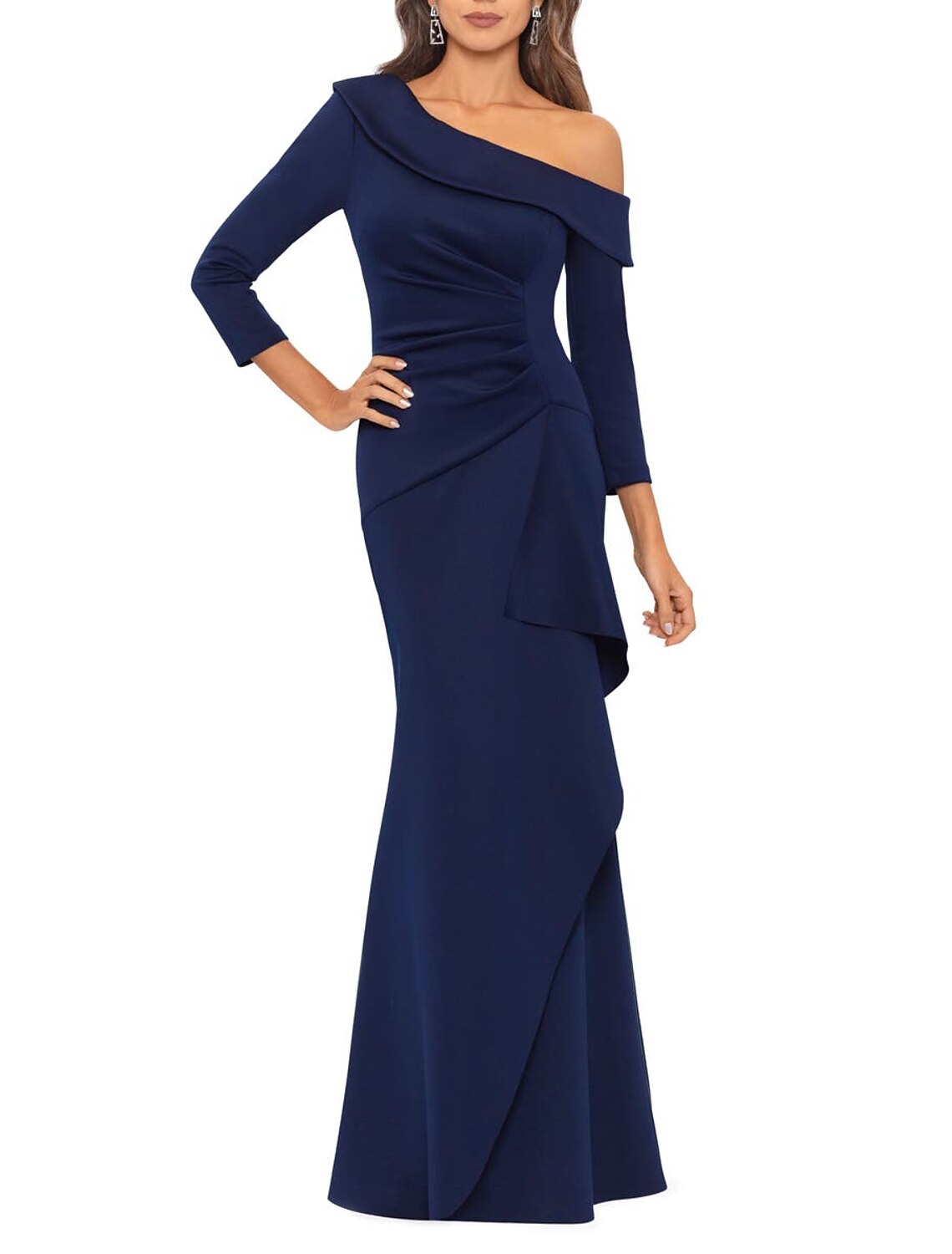 Mermaid / Trumpet Evening Gown Elegant Dress Formal Floor Length 3/4 Length Sleeve One Shoulder Fabric with Floral Print Ruffles