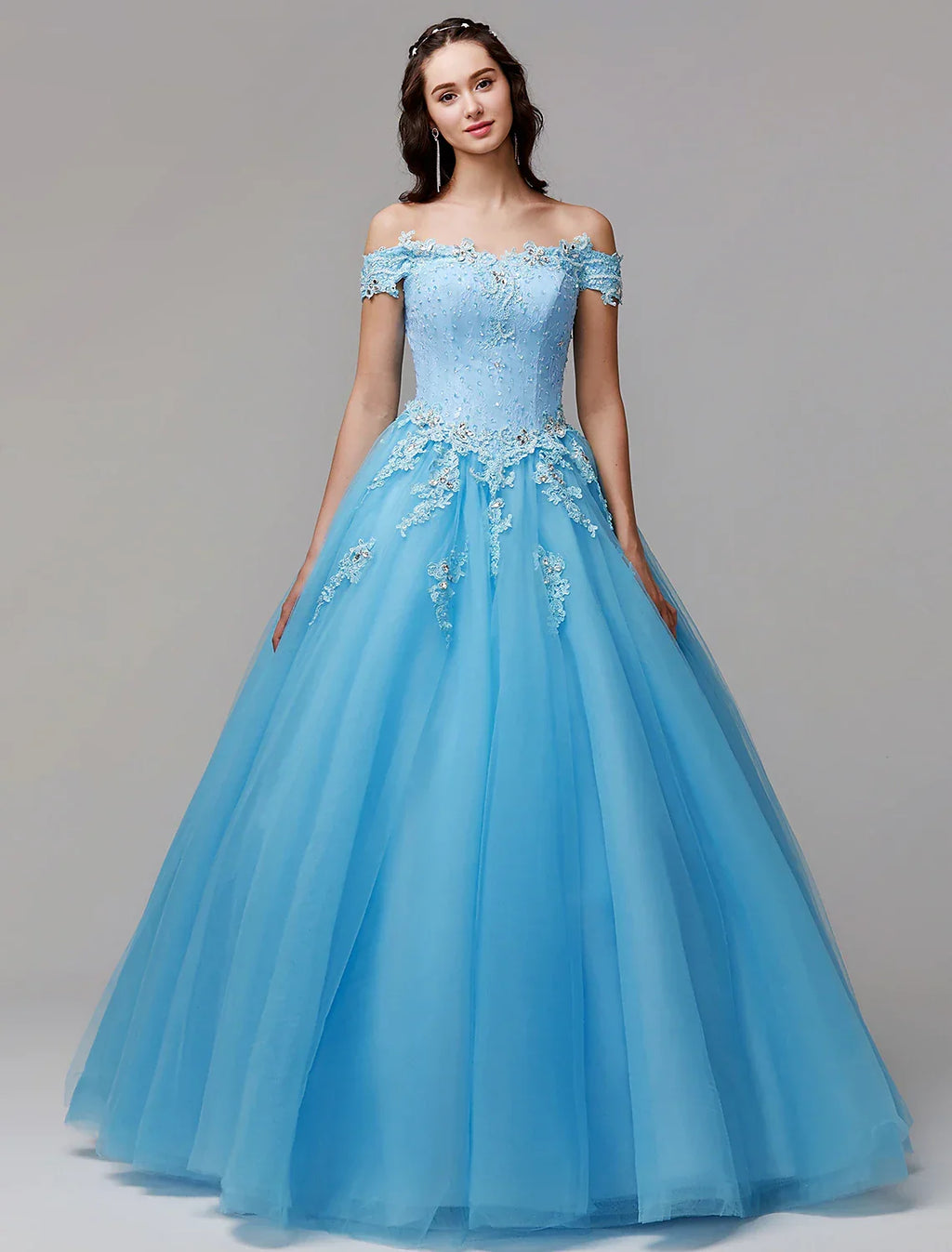 Vintage Dress Evening Floor Length Sleeveless Off Shoulder Appliques