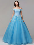Ball Gown Vintage Inspired Dress Formal Evening Floor Length Sleeveless Off Shoulder with Crystals Appliques