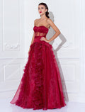 Celebrity Style Dress Holiday Floor Length Sleeveless Strapless with Sash Flower