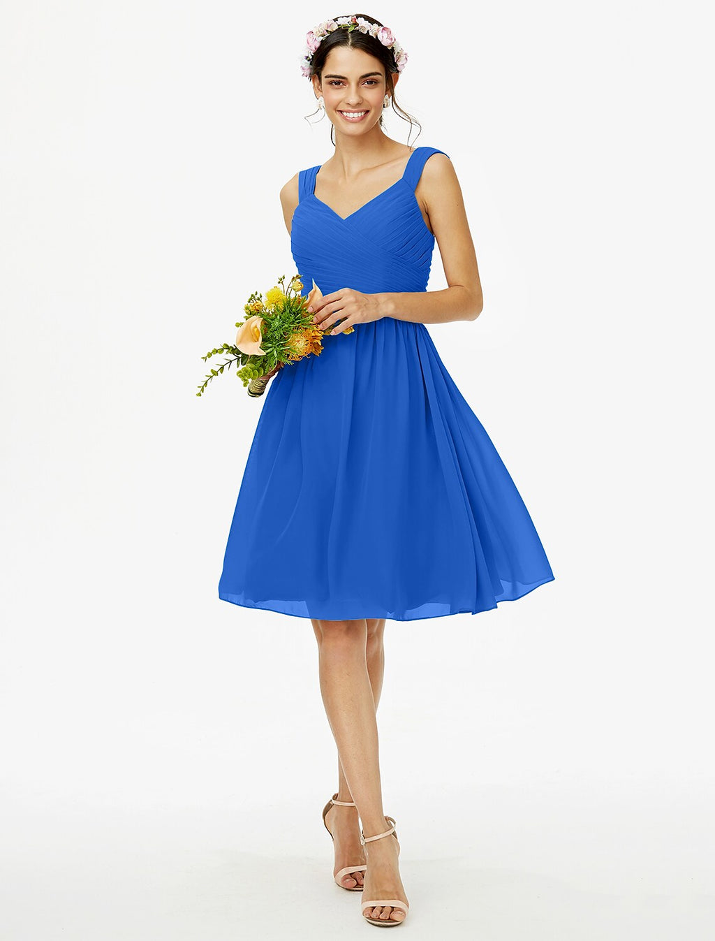 Bridesmaid Dress Straps Sleeveless Open Back Knee Length Sash Ribbon Bow(s)