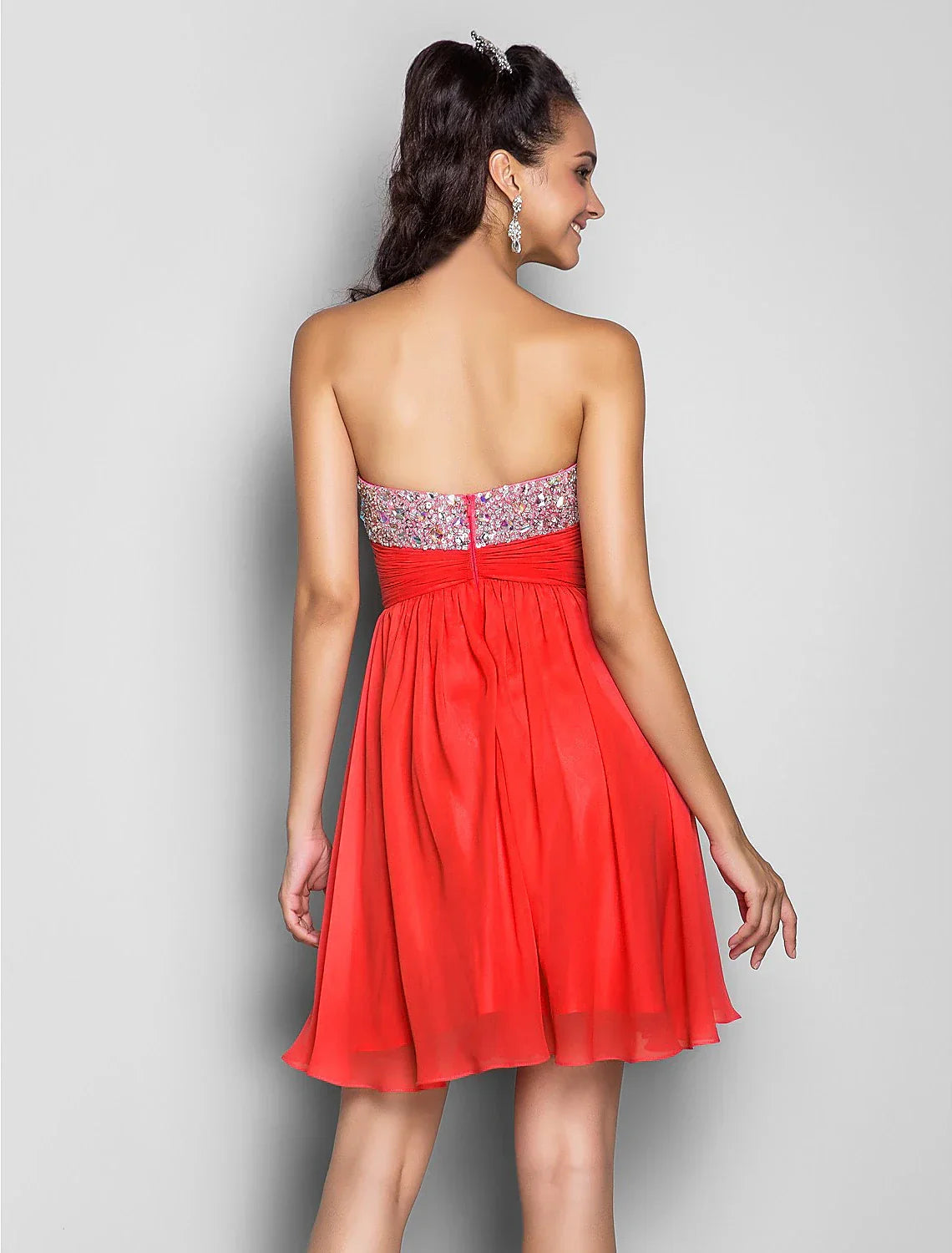 Pink Wedding Guest Short / Mini Sleeveless Sweetheart Dress with Ruched Crystals Beading