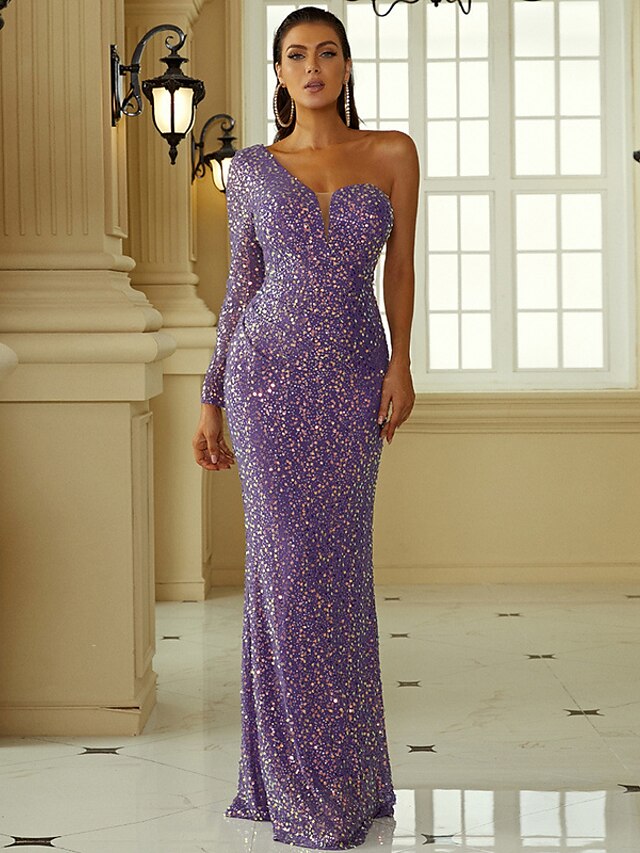 Evening Gown Sexy Dress Formal Floor Length Long Sleeve One Shoulder