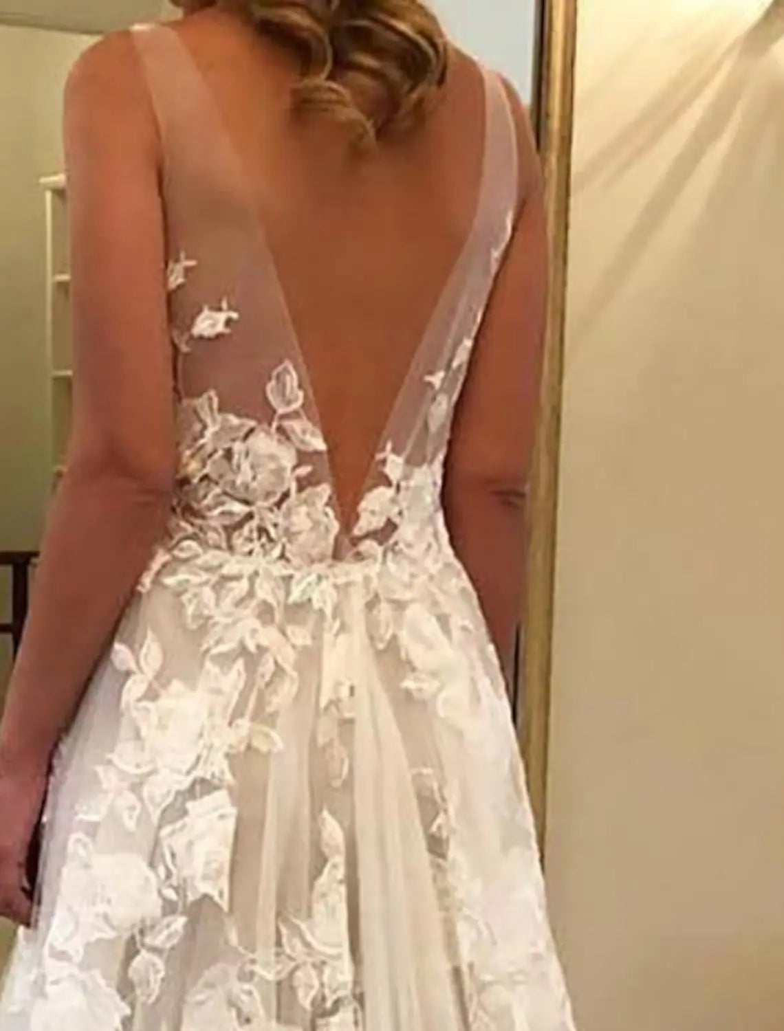 Beach Open Back Wedding Dresses A-Line Sleeveless V Neck Appliques