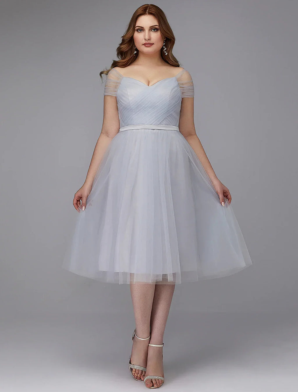 Wedding Guest Cocktail Party Tea Length Short Sleeve Off Shoulder with Sash / Ribbon Criss