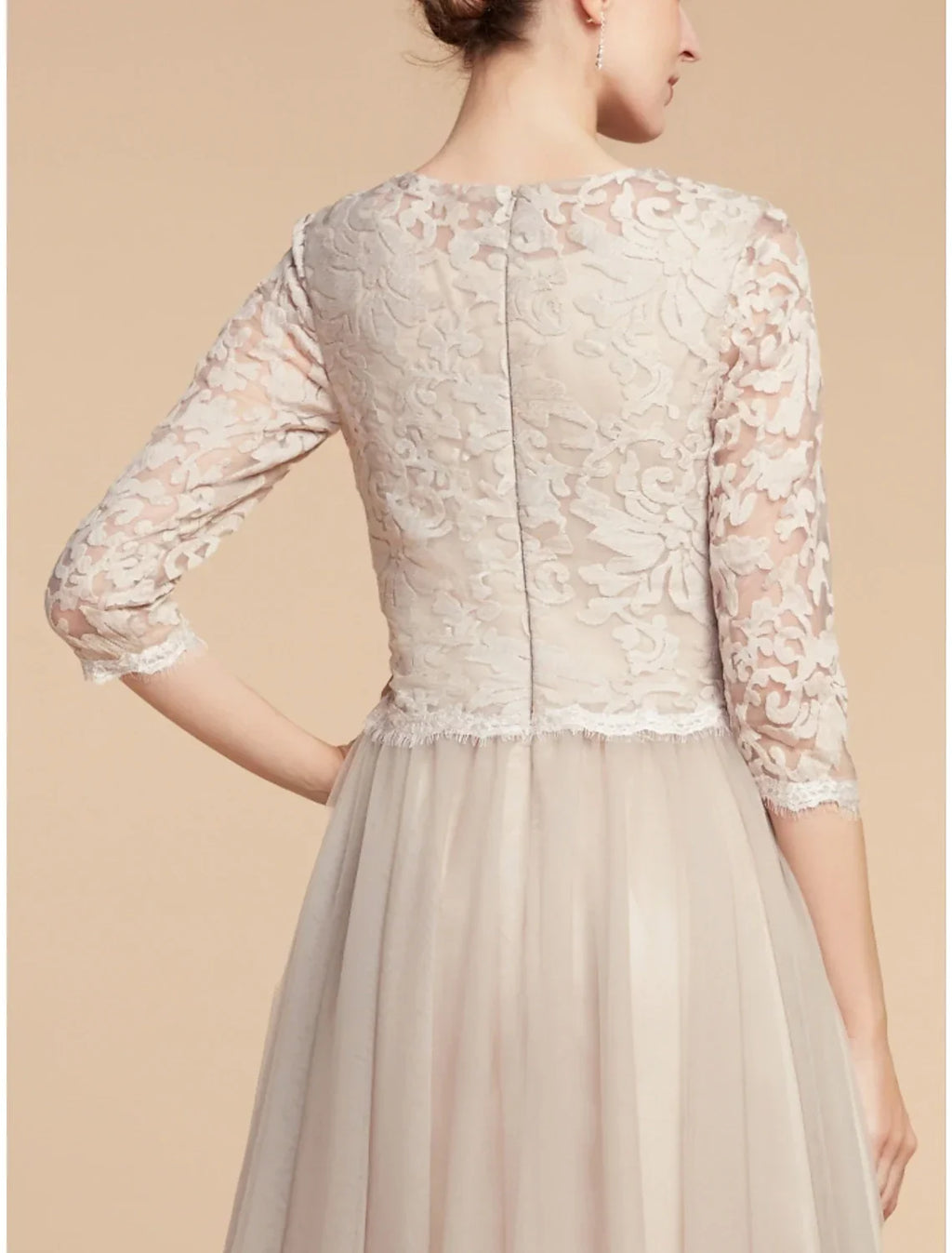 Mother of the Bride Dress Wedding Guest Elegant Petite Jewel Neck Knee Length Half Sleeve with Pleats Solid Color