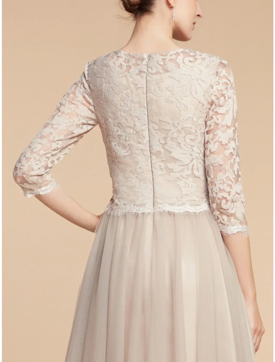 Mother of the Bride Dress Wedding Guest Elegant Petite Jewel Neck Knee Length Half Sleeve with Pleats Solid Color