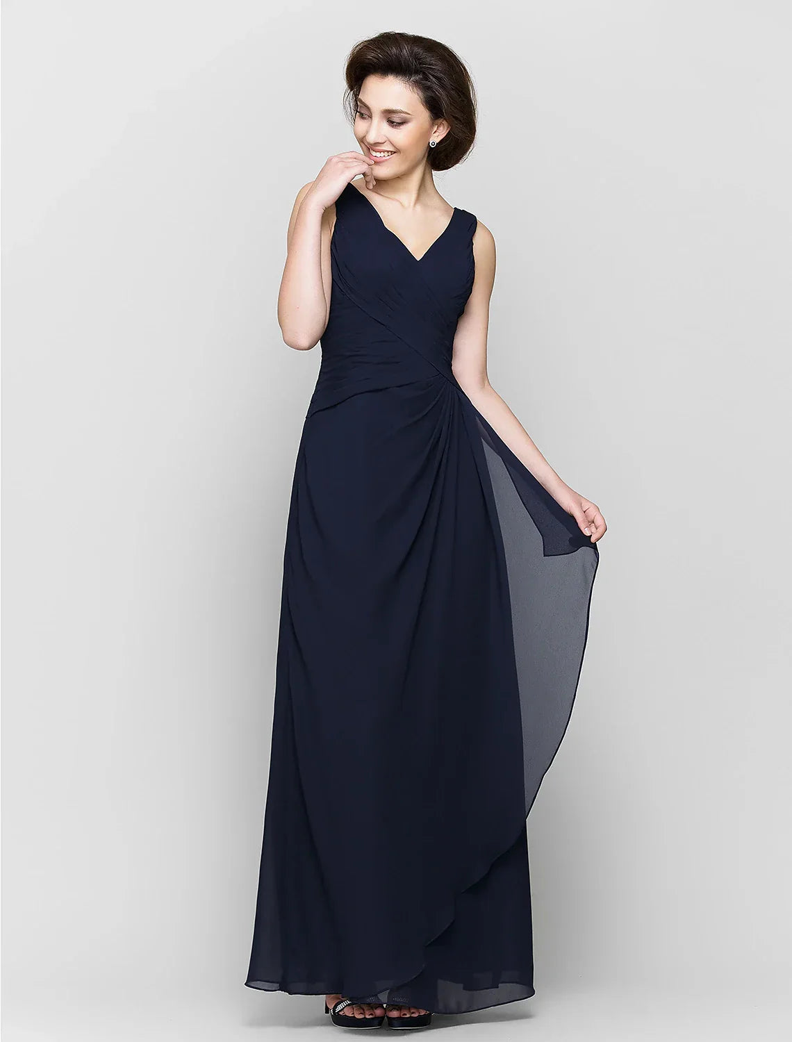 Sheath / Column Mother of the Bride Dress Convertible Dress V Neck Floor Length 3/4 Length Sleeve with Criss Cross Cascading Ruffles