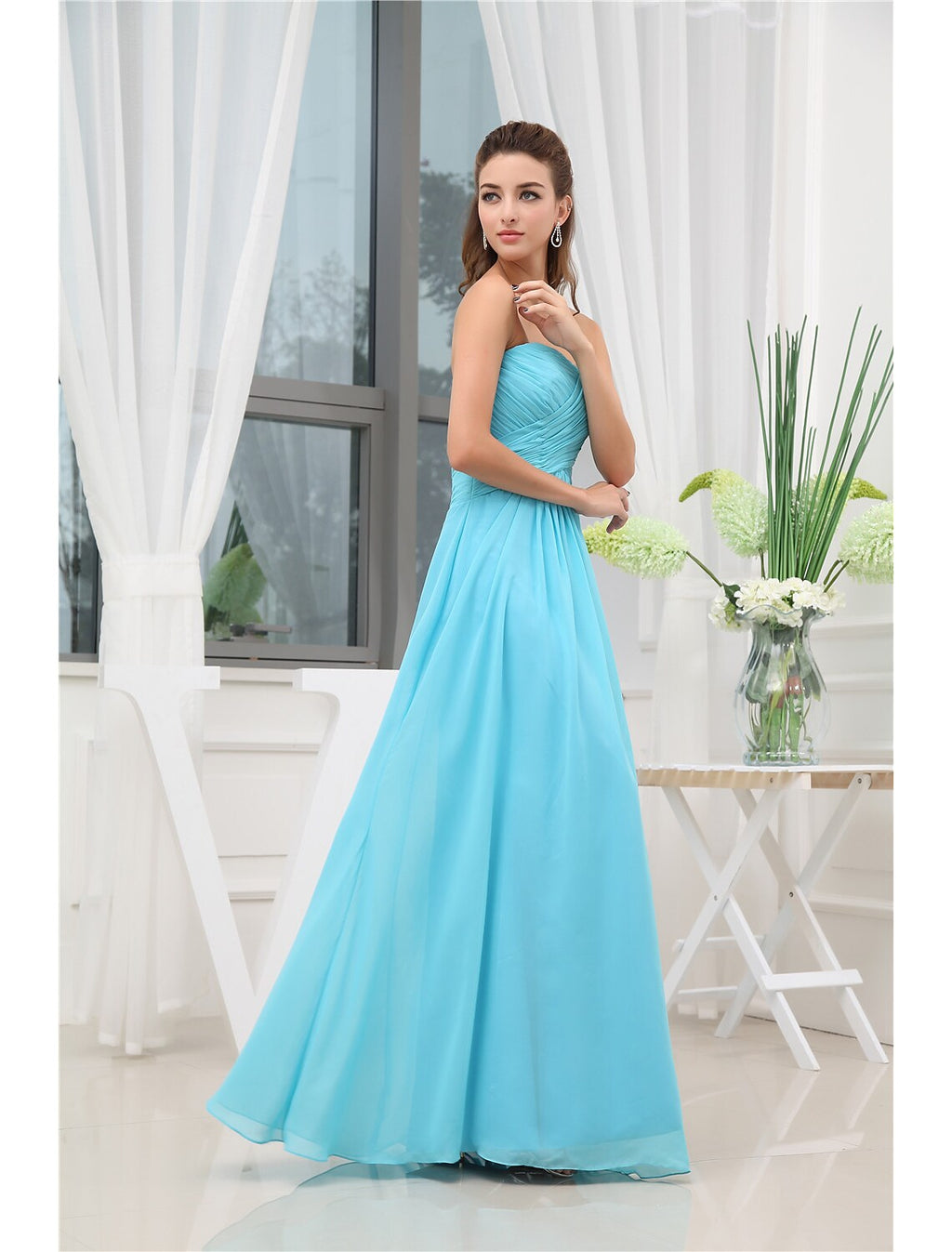 Evening Gown Elegant Floor Length Sleeveless with Pleats Ruched