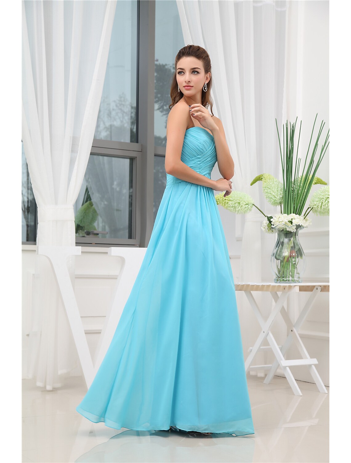 Evening Gown Elegant Floor Length Sleeveless with Pleats Ruched