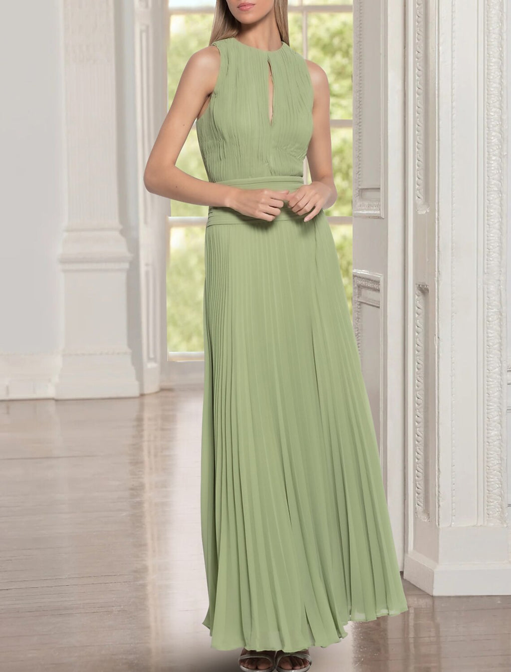 Two Piece A-Line Mother of the Bride Dress Formal Wedding Guest Elegant Jewel Neck Ankle Length Sleeveless with Ruching Solid Color