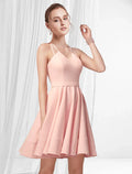 Pink Cocktail Dresses Reformation Amante Dress Homecoming Party Wear Short / Mini Sleeveless Spaghetti Strap Dress with Pleats