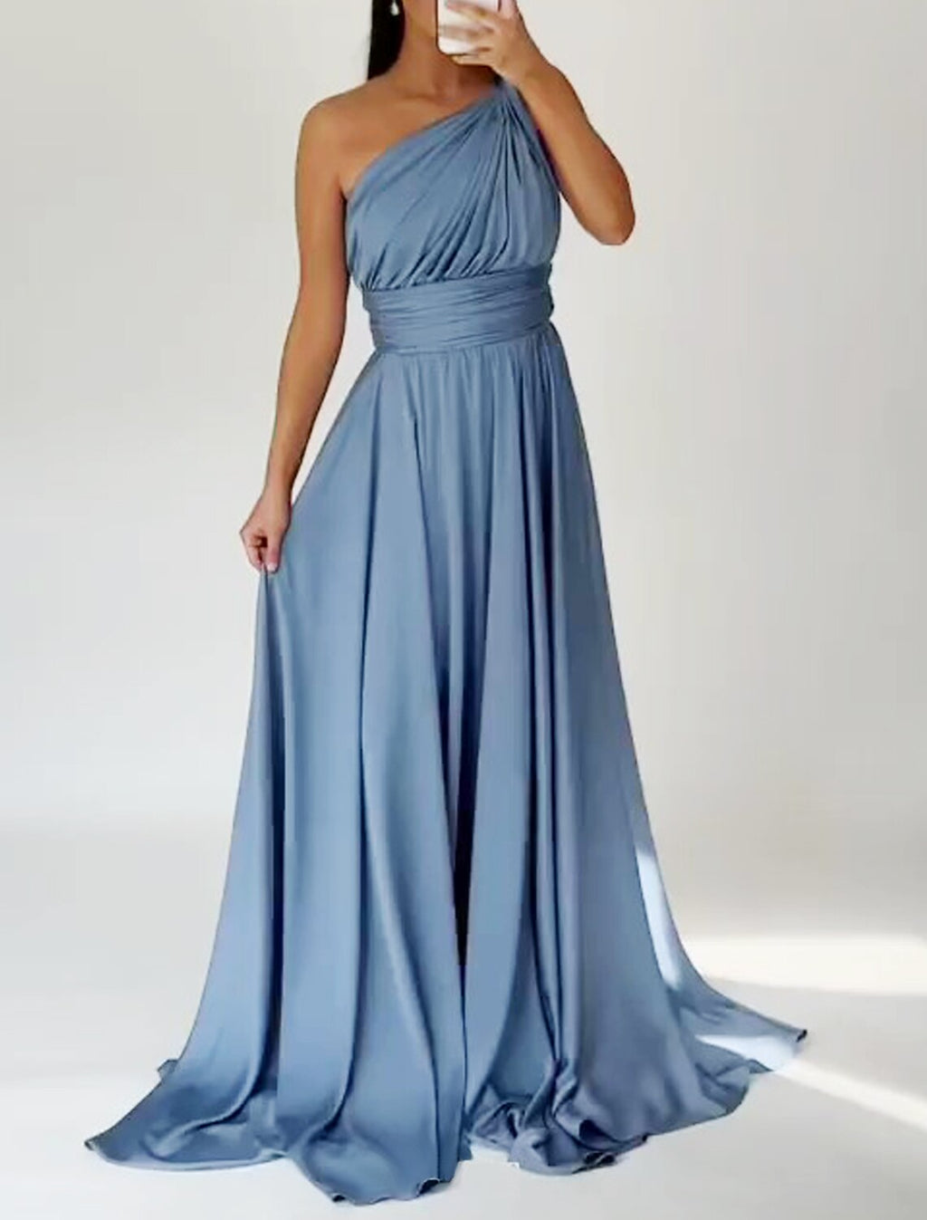 Black Evening Gown Elegant Dress Wedding Guest Tie Sweep / Brush Train Sleeveless One Shoulder Bridesmaid Dress with Ruched