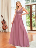 Wedding Guest Floor Length Sleeveless V Neck V Back Draping