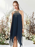Cocktail Dresses Flirty Dress Wedding Guest Cocktail Party Asymmetrical Sleeveless Halter Neck with Crystals Beading
