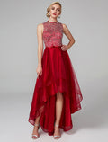 Sparkle & Shine Dress Wedding Guest Cocktail Party Asymmetrical Sleeveless Jewel Neck with Bow(s)