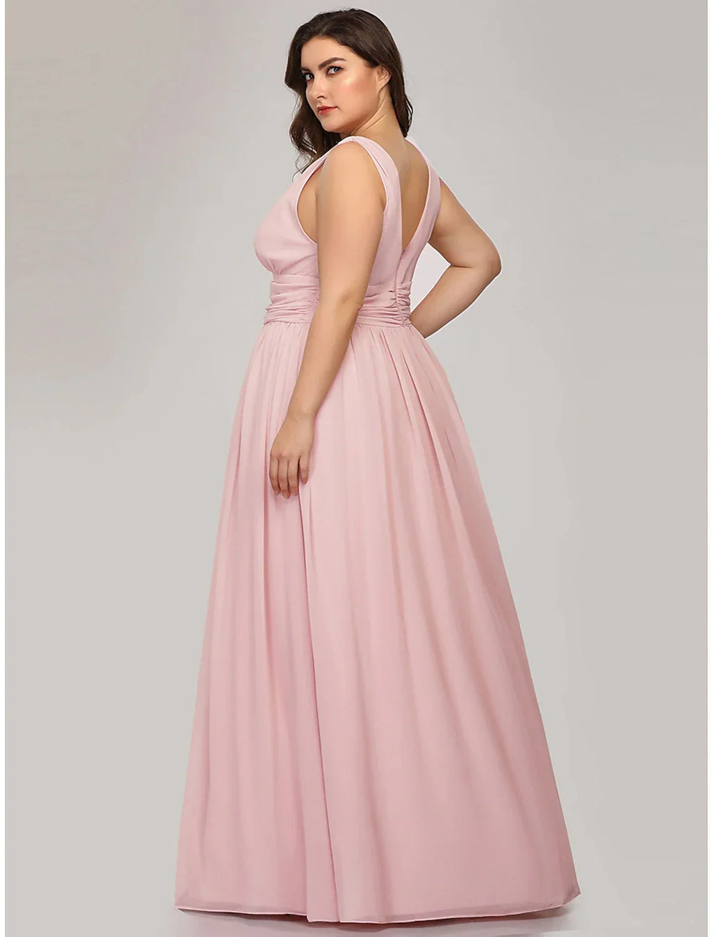 Plus Size Wedding Formal Evening Dress V Neck V Back Sleeveless Floor Length with Pleats