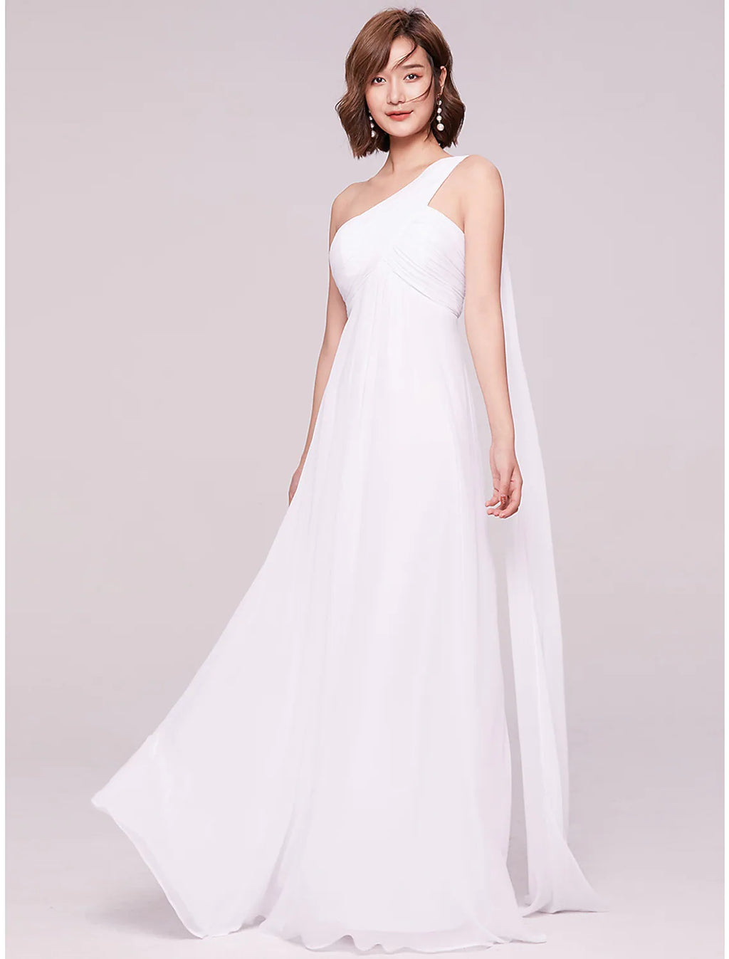 Plus Size Wedding Guest Formal Evening Dress One Shoulder Backless Sleeveless Floor Length Pleats Draping