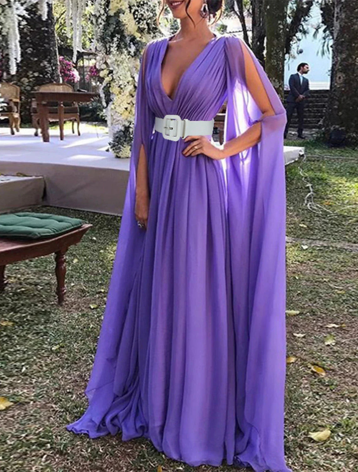 Black Wedding Guest Dresses Maxi Dress Wedding Party Dress Tie Floor Length Long Sleeve V Neck Fall Wedding Guest with Belt