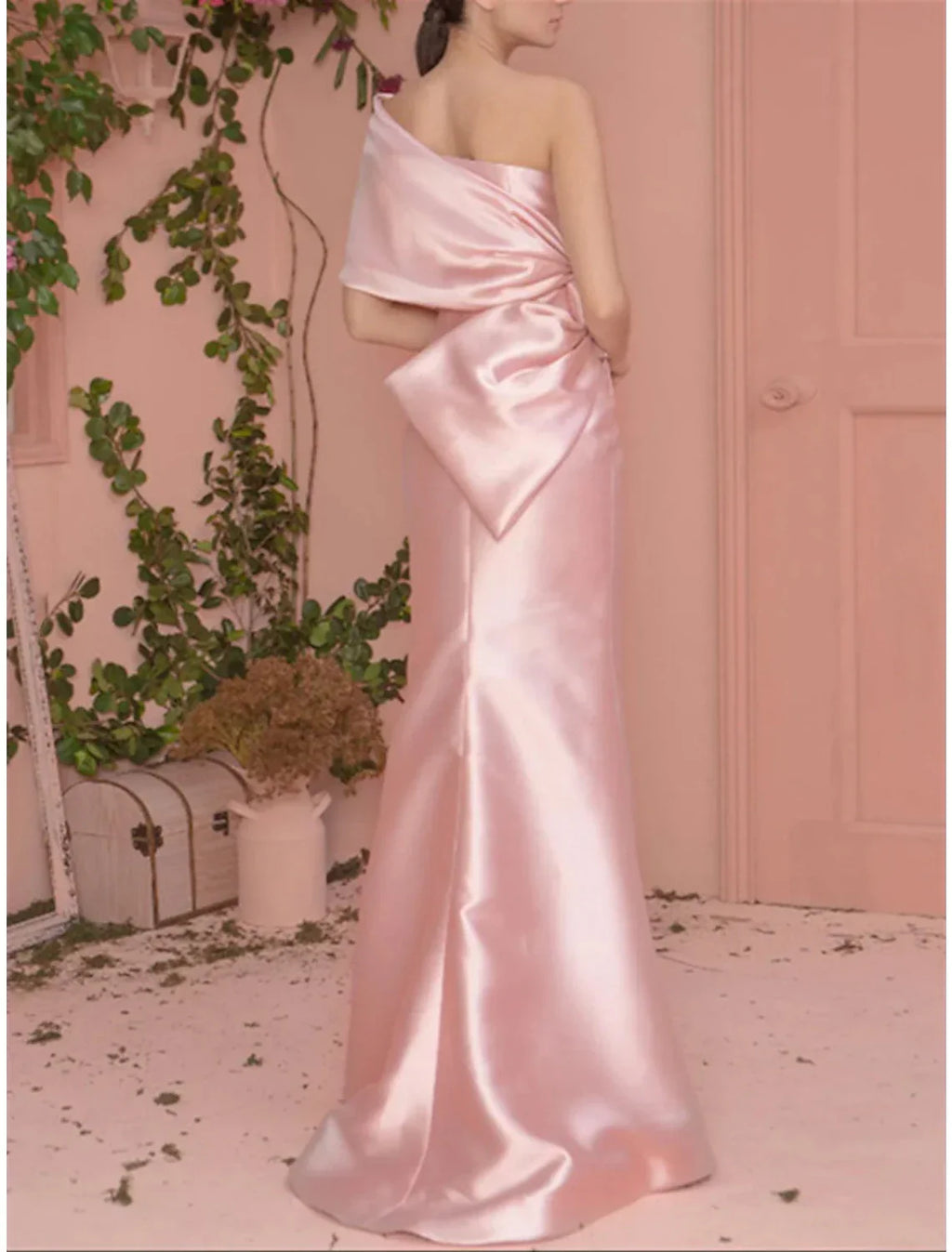 Mermaid / Trumpet Prom Dresses Celebrity Style Dress Engagement Formal Evening Floor Length Short Sleeve One Shoulder with Bow(s)