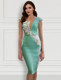 Two Piece Cocktail Dresses Floral Dress Formal Knee Length Long Sleeve V Neck Belt / Sash with Appliques
