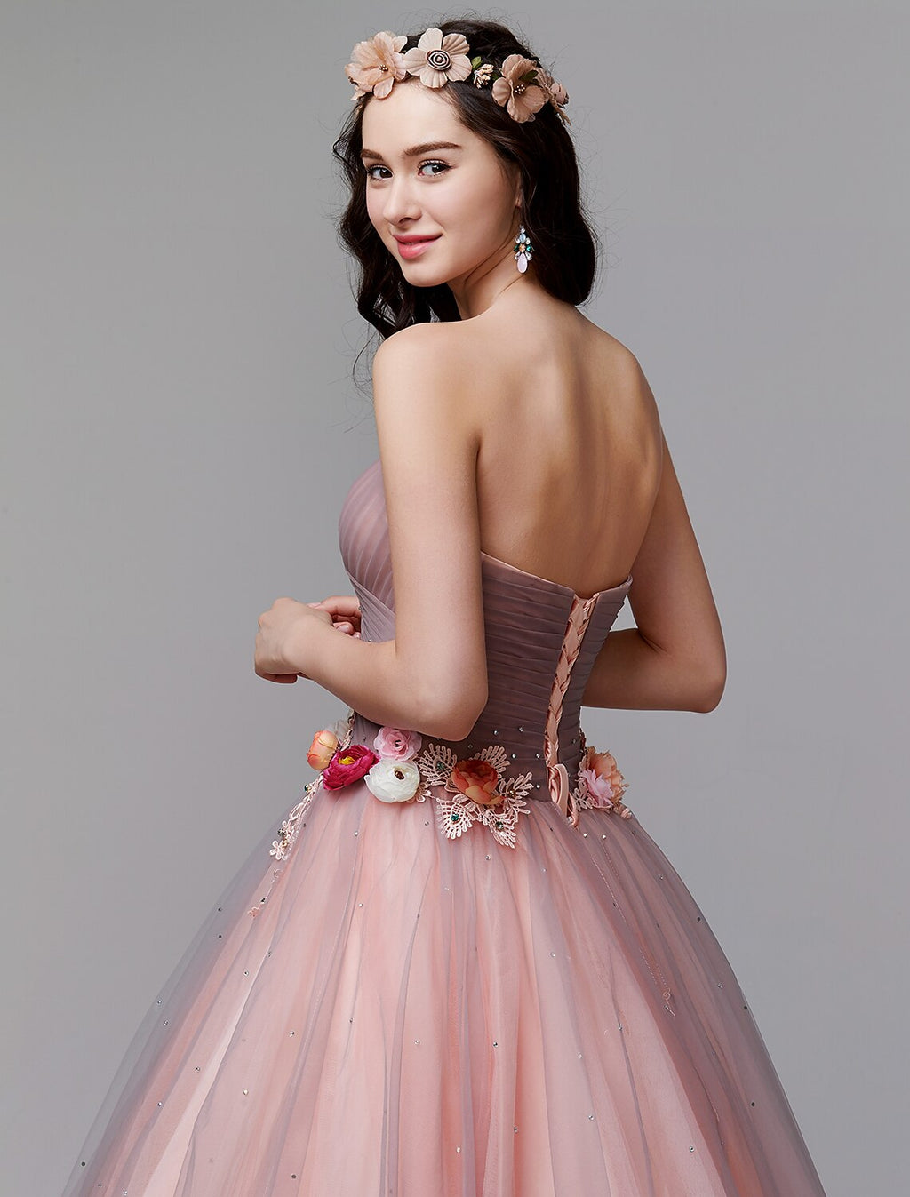 Ball Gown Floral Formal Evening Dress Strapless Sleeveless Floor Length with Pleats Flower